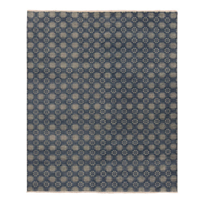 Modern and Contemporary Wool Hand Knotted Rug Blue No Border 8.0X9.8 -O080842