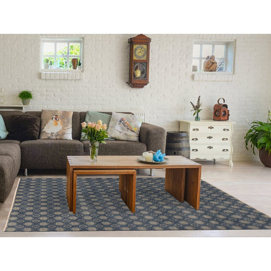 Modern and Contemporary Wool Hand Knotted Rug Blue No Border 8.0X9.8 -O080842