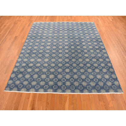 Modern and Contemporary Wool Hand Knotted Rug Blue No Border 8.0X9.8 -O080842