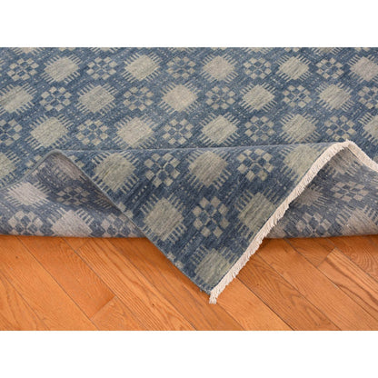Modern and Contemporary Wool Hand Knotted Rug Blue No Border 8.0X9.8 -O080842