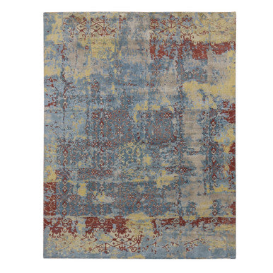 Modern and Contemporary Wool & Silk Hand Knotted Rug Blue No Border 7.8X9.10 -O080843