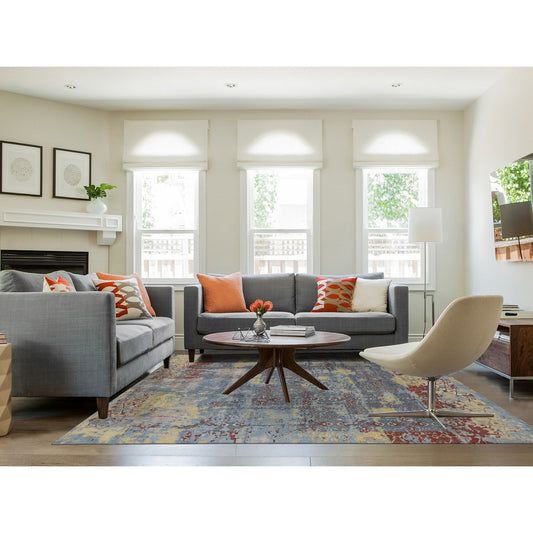 Modern and Contemporary Wool & Silk Hand Knotted Rug Blue No Border 7.8X9.10 -O080843