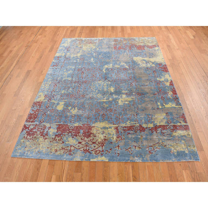 Modern and Contemporary Wool & Silk Hand Knotted Rug Blue No Border 7.8X9.10 -O080843