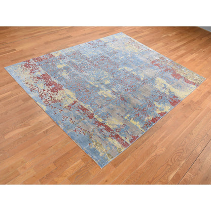 Modern and Contemporary Wool & Silk Hand Knotted Rug Blue No Border 7.8X9.10 -O080843