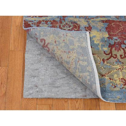 Modern and Contemporary Wool & Silk Hand Knotted Rug Blue No Border 7.8X9.10 -O080843
