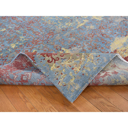 Modern and Contemporary Wool & Silk Hand Knotted Rug Blue No Border 7.8X9.10 -O080843