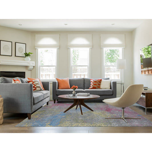 Modern and Contemporary Wool & Silk Hand Knotted Rug Grey No Border 8.0X10.0 -O080845