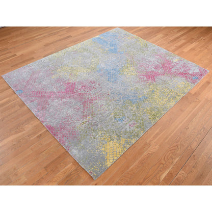 Modern and Contemporary Wool & Silk Hand Knotted Rug Grey No Border 8.0X10.0 -O080845