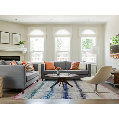 Modern and Contemporary Wool & Silk Hand Knotted Rug Beige No Border 8.0X10.3 -O080846