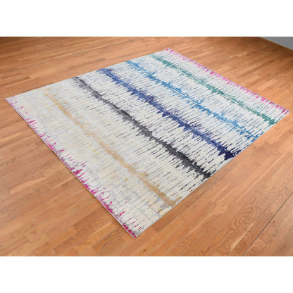 Modern and Contemporary Wool & Silk Hand Knotted Rug Beige No Border 8.0X10.3 -O080846