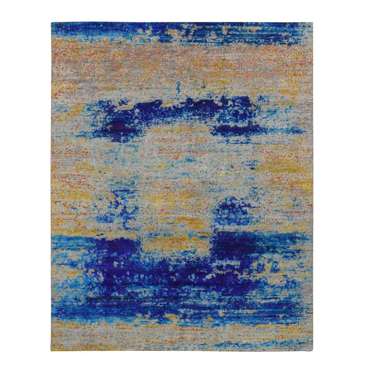 Yellow 7'10" x 10'0" Modern and Contemporary Hand knotted Wool/Silk Rug - Sku: O080848
