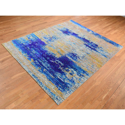 Modern and Contemporary Wool & Silk Hand Knotted Rug Yellow No Border 7.10X10.0 -O080848