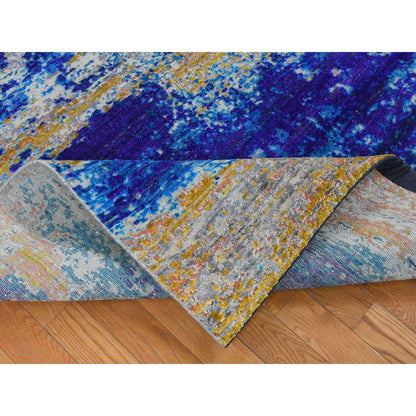 Modern and Contemporary Wool & Silk Hand Knotted Rug Yellow No Border 7.10X10.0 -O080848