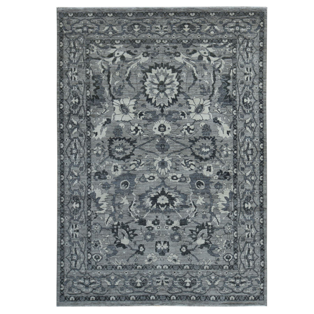 Gray 9'1" x 12'6" Oushak And Peshawar Hand knotted Wool Rug - Sku: O080851