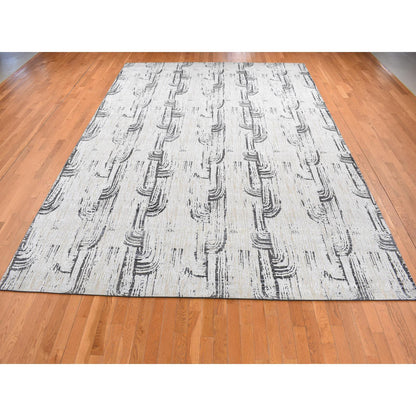 Modern and Contemporary Wool & Silk Hand Knotted Rug Grey No Border 10.0X14.5 -O080852