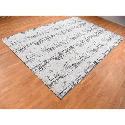 Modern and Contemporary Wool & Silk Hand Knotted Rug Grey No Border 10.0X14.5 -O080852