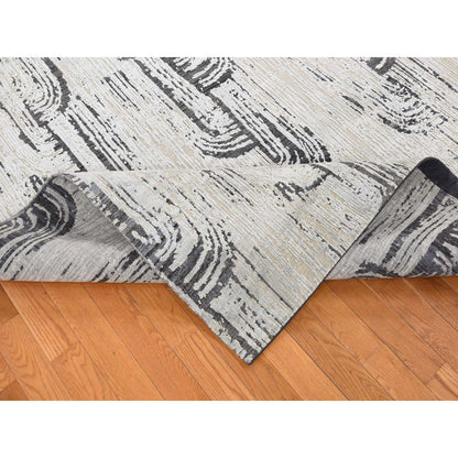 Modern and Contemporary Wool & Silk Hand Knotted Rug Grey No Border 10.0X14.5 -O080852