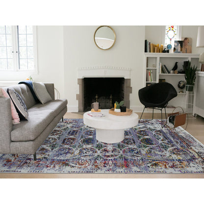 Modern and Contemporary Wool & Silk Hand Knotted Rug Grey No Border 9.10X14.3 -O080854