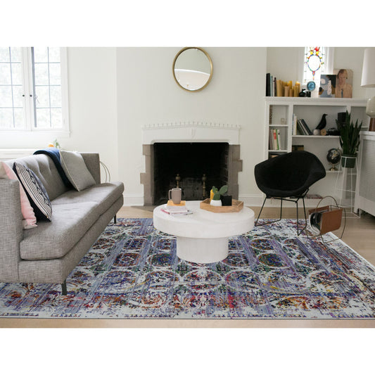 Modern and Contemporary Wool & Silk Hand Knotted Rug Grey No Border 9.10X14.3 -O080854