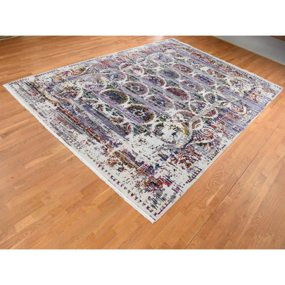 Modern and Contemporary Wool & Silk Hand Knotted Rug Grey No Border 9.10X14.3 -O080854