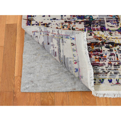 Modern and Contemporary Wool & Silk Hand Knotted Rug Grey No Border 9.10X14.3 -O080854