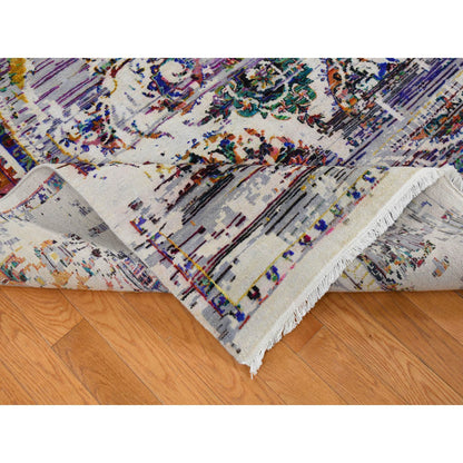 Modern and Contemporary Wool & Silk Hand Knotted Rug Grey No Border 9.10X14.3 -O080854