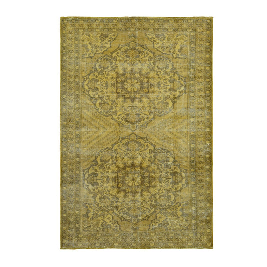 Overdyed & Vintage Worn Wool Hand Knotted Rug Yellow Yellow 6.5X9.10 -O080855