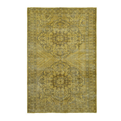 Overdyed & Vintage Worn Wool Hand Knotted Rug Yellow Yellow 6.5X9.10 -O080855