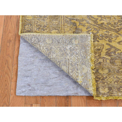 Overdyed & Vintage Worn Wool Hand Knotted Rug Yellow Yellow 6.5X9.10 -O080855