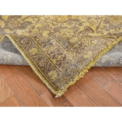 Overdyed & Vintage Worn Wool Hand Knotted Rug Yellow Yellow 6.5X9.10 -O080855