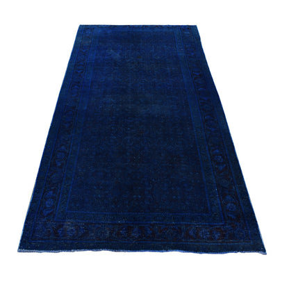 Overdyed & Vintage Worn Wool Hand Knotted Rug Blue Blue 5.1X10.0 -O080860