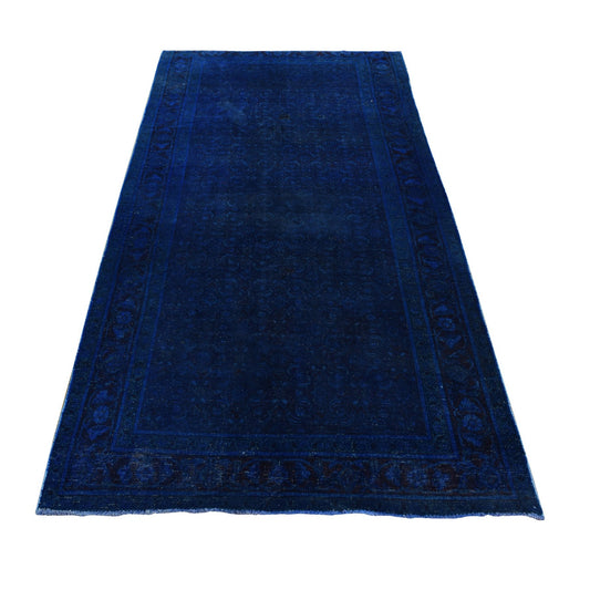Overdyed & Vintage Worn Wool Hand Knotted Rug Blue Blue 5.1X10.0 -O080860
