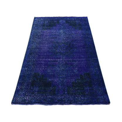 Overdyed & Vintage Wool Hand Knotted Rug Blue Blue 4.3X7.10 -O080862