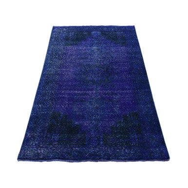 Overdyed & Vintage Wool Hand Knotted Rug Blue Blue 4.3X7.10 -O080862