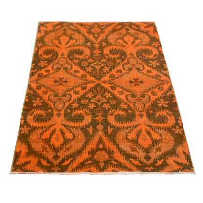 Overdyed & Vintage Wool Hand Knotted Rug Orange No Border 4.1X6.1 -O080863