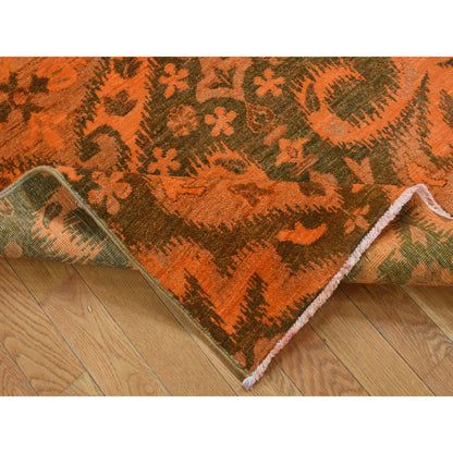 Overdyed & Vintage Wool Hand Knotted Rug Orange No Border 4.1X6.1 -O080863