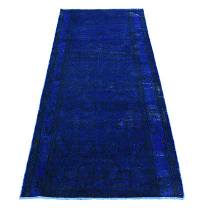 Overdyed & Vintage Wool Hand Knotted Rug Blue Denim Blue 4.0X9.4 -O080873