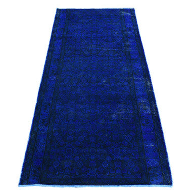 Overdyed & Vintage Wool Hand Knotted Rug Blue Denim Blue 4.0X9.4 -O080873
