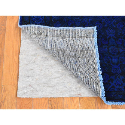 Overdyed & Vintage Wool Hand Knotted Rug Blue Denim Blue 4.0X9.4 -O080873