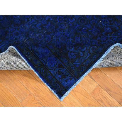 Overdyed & Vintage Wool Hand Knotted Rug Blue Denim Blue 4.0X9.4 -O080873