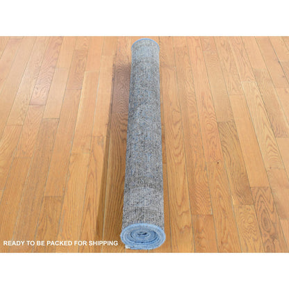 Overdyed & Vintage Wool Hand Knotted Rug Blue Denim Blue 4.0X9.4 -O080873