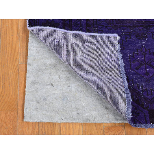 Overdyed & Vintage Wool Hand Knotted Rug Purple Purple 3.4X8.7 -O080874