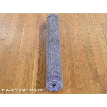 Overdyed & Vintage Wool Hand Knotted Rug Purple Purple 3.4X8.7 -O080874