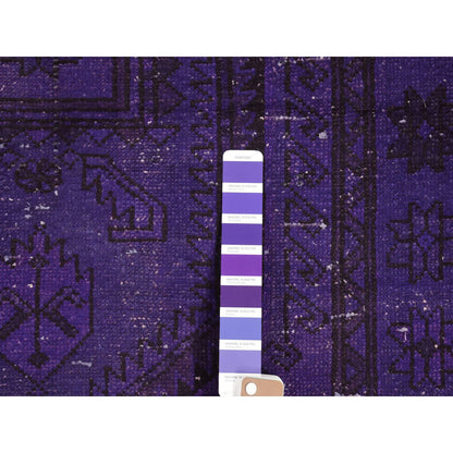 Overdyed & Vintage Wool Hand Knotted Rug Purple Purple 3.4X8.7 -O080874