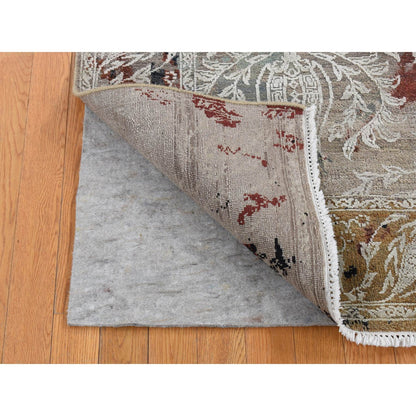 Transitional Wool & Silk Hand Knotted Rug Grey Green 5.2X7.1 -O080885