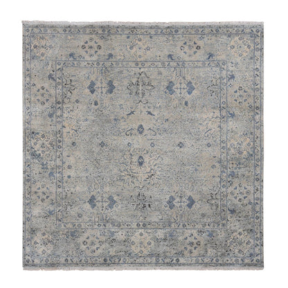 Transitional Wool & Silk Hand Knotted Rug Blue Blue 10.2X10.2 -O080892