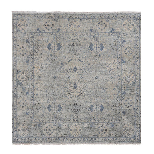 Transitional Wool & Silk Hand Knotted Rug Blue Blue 10.2X10.2 -O080892