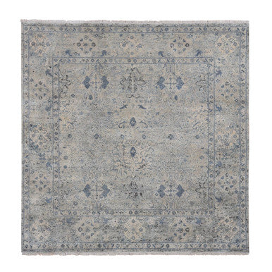 Transitional Wool & Silk Hand Knotted Rug Blue Blue 10.2X10.2 -O080892