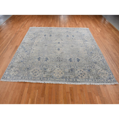 Transitional Wool & Silk Hand Knotted Rug Blue Blue 10.2X10.2 -O080892