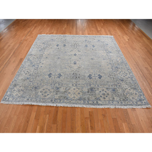 Transitional Wool & Silk Hand Knotted Rug Blue Blue 10.2X10.2 -O080892